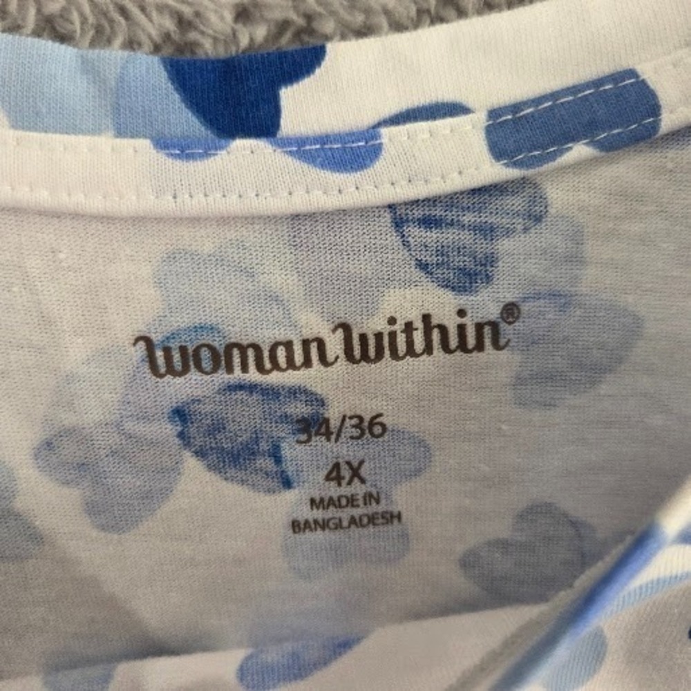 Woman Within T-Shirt Women's 4X Blue Heart Print Long Sleeve Cotton Blend Top - Picture 3 of 11